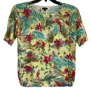 TALBOTS woman's size medium M 100% cotton tropical floral short sleeve sweater